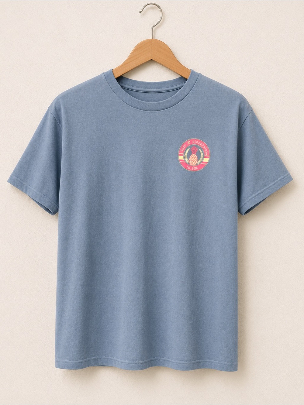 Love & Pineapples Periwinkle Blue Crewneck Short Sleeve Varsity Graphic Tee NWOT
